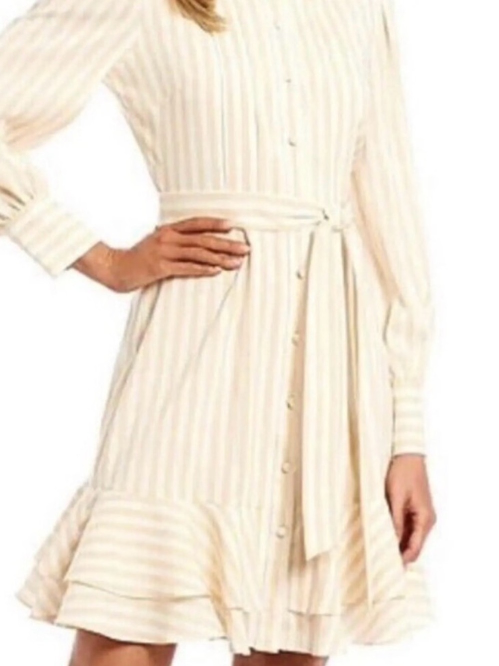Alex Marie Cream and Beige Striped Shirt Dress with Waist Tie